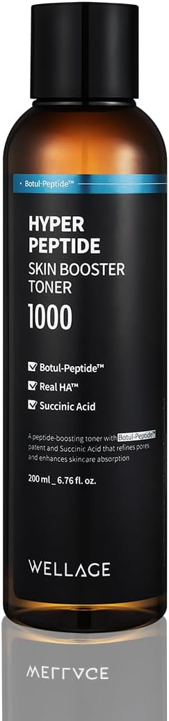 WELLAGE Hyper Peptide Skin Booster Face Toner, Peptide, PHA, Anti-Aging, Wrinkle Reduction, Elasticity Improvement, Korean Skincare, Evens Texture, Reduces Pores 6.76 fl.oz.