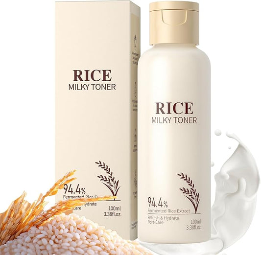 Milky Rice Toner for Face, Rice Toner Korean Facial Deep Hydrating Toners with Oryza Sativa Bran Extract Glow Glass Skin Moisturizing Soothing Sensitive Skin 3.38 Floz