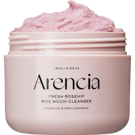 Arencia Rosehip Brightening Rice Mochi Face Cleanser & Daily Scrub - Moisturizing, Exfoliating & Deep-Cleansing - All Skin Types with Rice Powder & Rice Water (4.23oz)
