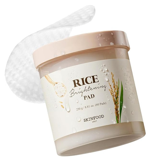 SKINFOOD Rice Brightening Toner Pad, Korean Skincare Face Toner Pads with 48 Hours Fermented Rice Water for Glow Glass Skin, Hydrating, 100% Cotton Pad, Vegan, 8.81 oz(60 Pads)