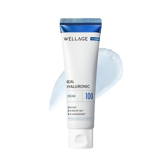WELLAGE Real Hyaluronic Cream 100, Pure Hyaluronic Acid Korean Face Moisturizer with Ceramide Panthenol Squalane Vitamin B5 Niacinamide - Hydrating face moisturizer, Hypoallergenic, 2.7oz.