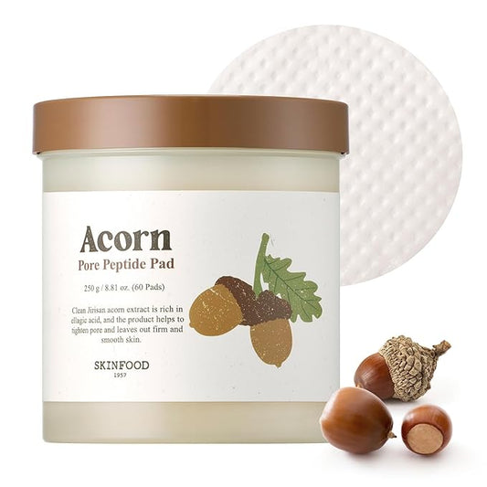 SKINFOOD Acorn Pore Peptide Toner Pad, Korean Skincare Facial Toner, Pore Tightening, Elasticity, Skin Texture Improvement, Firming Up Sagging Skin 8.81 oz (60 Pads)