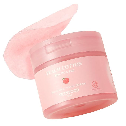 SKINFOOD Peach Cotton Zinc PCA Toner Pads, Korean Skincare for Dual Functional Hydrating,Soothing & Matte, Velvety Finish, Stocking Stuffers, Sebum Control for Sensitive, Oily, 5.64 oz (70 Pads)