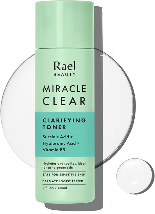 Rael Toner for Face, Miracle Clear – Daily Toner with Succinic Acid, Vitamin B5, Hydration, Korean Skin Care (5.1 oz)