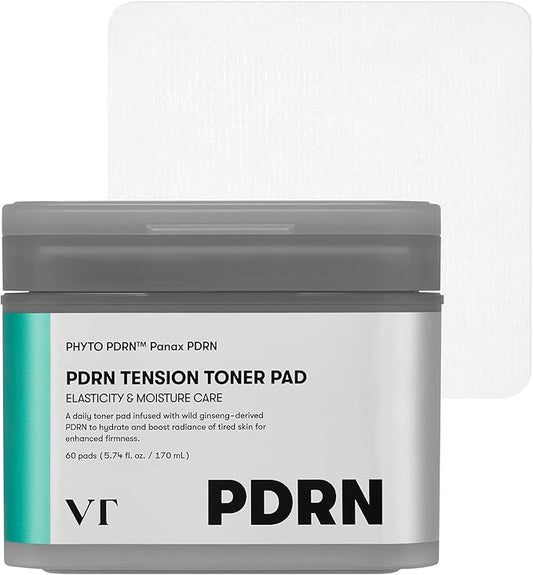 VT COSMETICS PDRN Tension Toner Pad, Hydrating Facial Toner Pads for Plumping with 8 Types Hyaluronic Acid & Panthenol, Stretching Pads for Elasticity & Moisture Care, Korean Skin Care (60 Units)