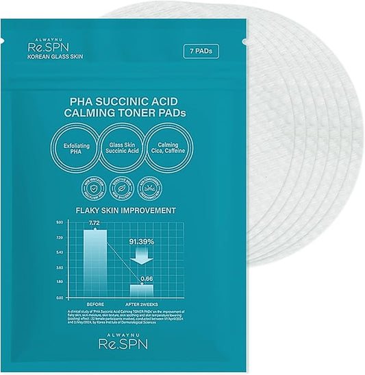 Re.SPN PHA Succinic Acid Calming Toner Pads – Daily Exfoliating, Hydrating and Soothing with CICA, Caffeine, Non-comedogenic, Vegan, Glass Skin, K-Beauty (7)