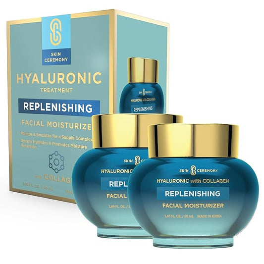 Hyaluronic Acid & Collagen Replenishing Moisturizer - Deep Hydration & Moisture Retention, Anti-Aging - Dermatologist Tested, Clean Beauty, Korean Skin Care - 1.69 FL.OZ. (2 Pack)