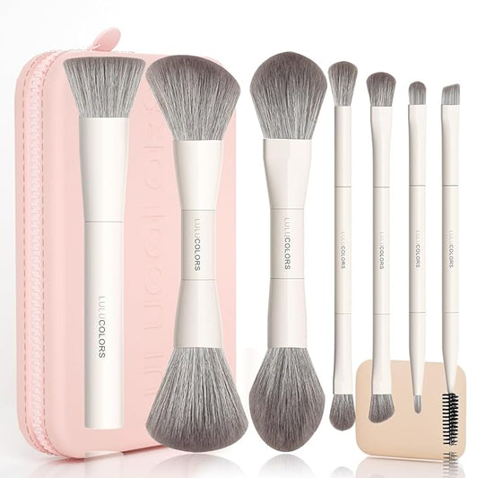 13-in-1 Dual-Ended Makeup Brush Set - Compact Travel Kit with Case