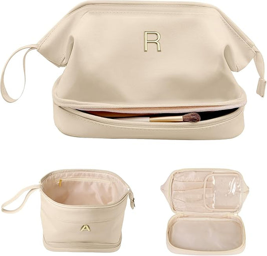 15 16 17 18 19 Year Old Girl Gifts-Makeup Bags for Teens Girls, Personalized Double Layer Cosmetic Bag with Makeup Brush Organizer, Travel Toiletry Bag, Gifts for Female Mom Wedding Gifts