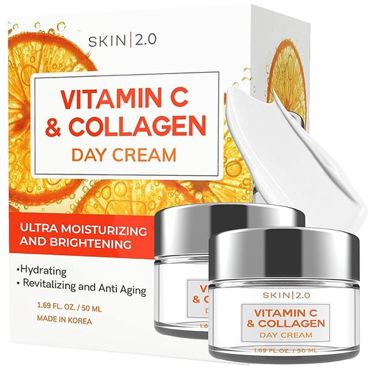 Vitamin C & Collagen Face Moisturizer – Hydrating Anti Aging Cream for Smooth & Radiant Skin, Firms & Revives Dull Complexion – Dermatologist Tested, Korean Skin Care, Clean Beauty – 2 Pack